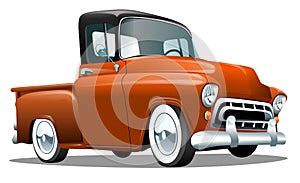 Cartoon red retro truck pickup car, on a white background. ESP Vector illustration.