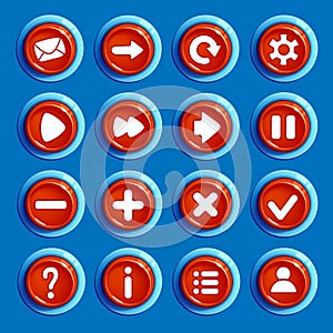 Cartoon red round buttons with web icons