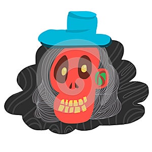 Cartoon red skull and blue hat