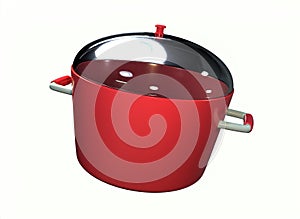 cartoon red soup pot on a white background 3d rendering