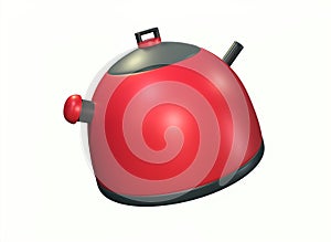 cartoon red teapot on a white background 3d rendering