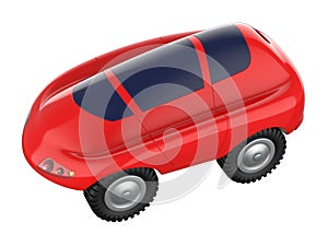 Cartoon red toy car isolated on white background.