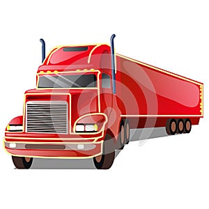 Cartoon red truck isolated on white background. Vector cartoon close-up illustration.