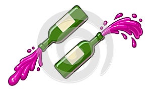 Cartoon red wine bottle pouring and splashing photo