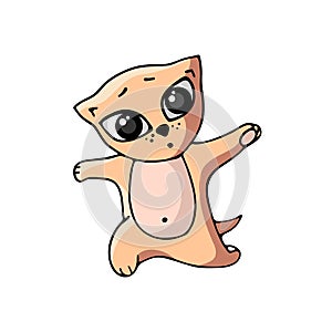 Cartoon red yoga kitten doing exercise.