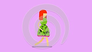 Cartoon Redhead Walk Cycle with Transparent Background