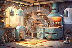 cartoon representation of a fully automated kitchen features animated appliances working harmoniously. AI Generated