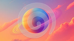 Cartoon Representation of Saturn on a Vibrant Gradient Background