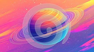 Cartoon Representation of Saturn on a Vibrant Gradient Background