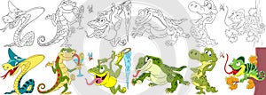 Cartoon reptiles set
