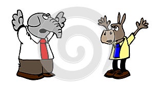 Cartoon of a Republican elephant and a Democratic donkey arguing