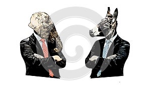 Cartoon of a Republican elephant and a Democratic donkey arguing