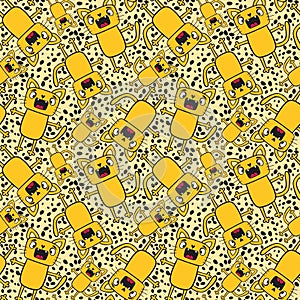 Cartoon retro animals seamless cats pattern for wrapping paper and fabrics and kids print and party accessories