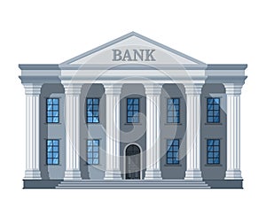 Cartoon retro bank building or courthouse with columns vector illustration isolated on white background