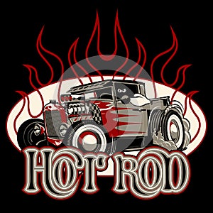 Cartoon retro hot rod with vintage lettering poster