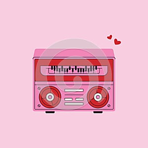 Cartoon retro radio receiver. Vintage analog radio device, old fashioned music player with wave signal. Vector modern