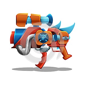 Cartoon retro space blaster, ray gun, laser weapon.