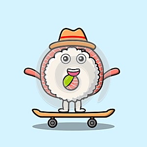 cartoon Rice sushi rolls sashimi stand skateboard