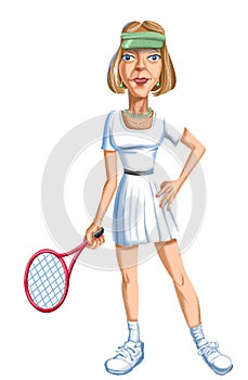 Cartoon Rich Older Lady tennis player