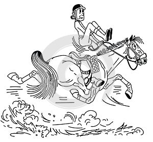 Cartoon rider riding a horse in trot