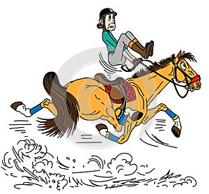 Cartoon rider on a trotting horseback