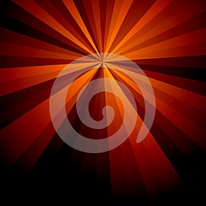 Cartoon rising sun or beams background in orange pink and black striped radial patter