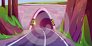 Cartoon road going through tunnel in mountain