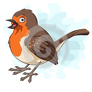 Cartoon robin bird on white background