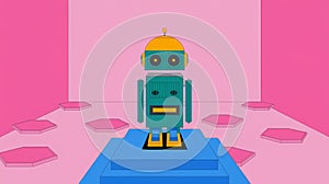 cartoon of a robot with a blue head on it