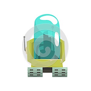 Cartoon robot crawler character with glass blue lense vector Illustration