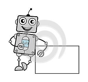 Cartoon Robot with Empty Banner
