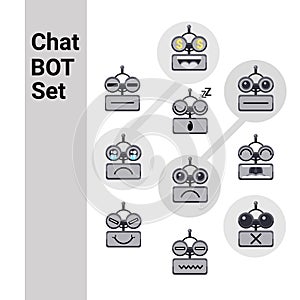 Cartoon Robot Face Smiling Cute Emotion Negative Chat Bot Icon Set