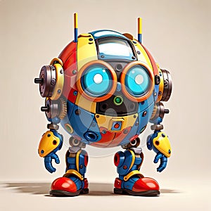 Cartoon robot with headphones on gray background