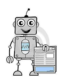 Cartoon Robot holding a newspaper