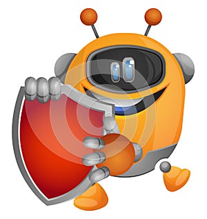 Cartoon robot holding a red shield illustration vector