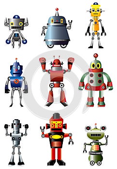 Cartoon robot icon set photo
