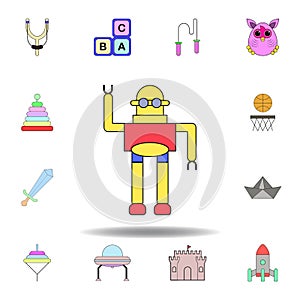 cartoon robot toy colored icon. set of children toys illustration icons. signs, symbols can be used for web, logo, mobile app, UI