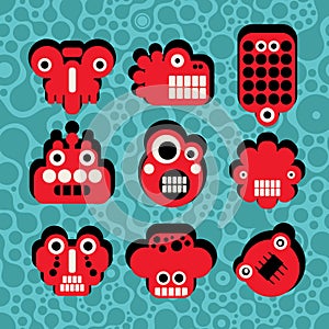 Cartoon robots and monsters faces.