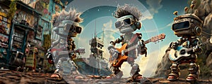 Cartoon Robots rock guitarists