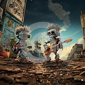 Cartoon Robots rock guitarists