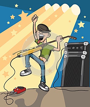 Cartoon rock guitarist on stage