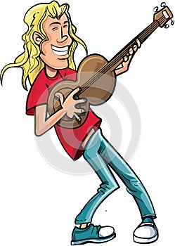 Cartoon rock singer with guitar.
