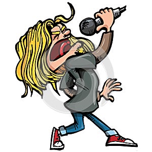 Cartoon rock singer with microphone