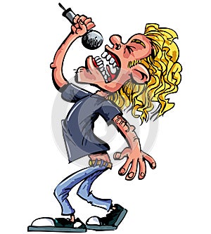 Cartoon rock singer with microphone photo