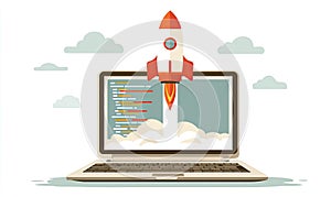 Software Development Launch: Rocket Launching from Laptop