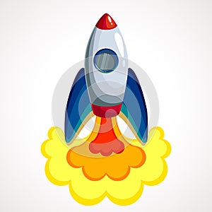 Cartoon rocket ship. Space rocket launch. Vector illustration.