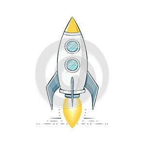 Cartoon rocket ship taking off vector illustration for a startup launch or space exploration concept
