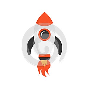 Cartoon rocket space ship icon in flat style. Spaceship vector i