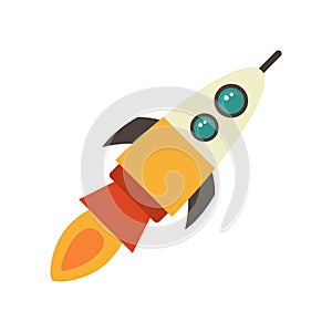 Cartoon rocket space ship take off, isolated vector illustration. Simple retro spaceship icon