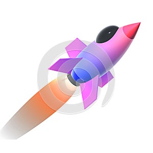 Cartoon rocket spaceship launching isolated on white background, 3d rendering